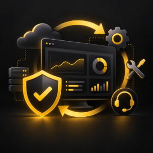 Black and yellow automation monitoring and maintenance dashboard